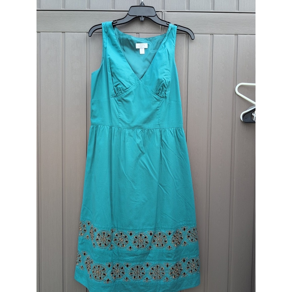 Ann Taylor Loft Dress Teal Embroidered Beaded Sleeveless Size 10